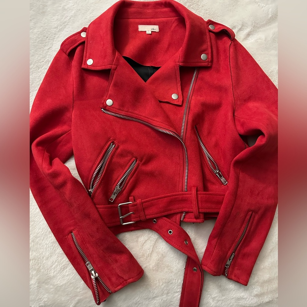 Red biker jacket in suede